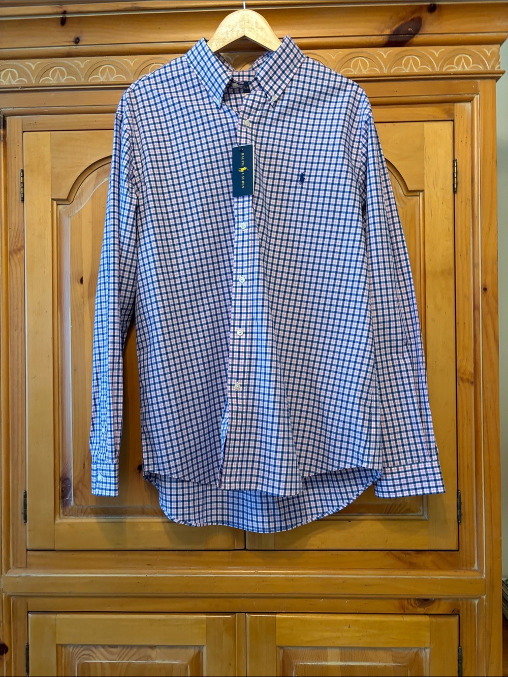 Polo by Ralph Lauren Men’s Blue and White Windowpane Button-Down Shirt